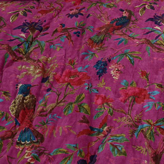 Velvet fabric Birds of Paradise for upholstery-Dark Pink/ Magenta - The Teal Thread