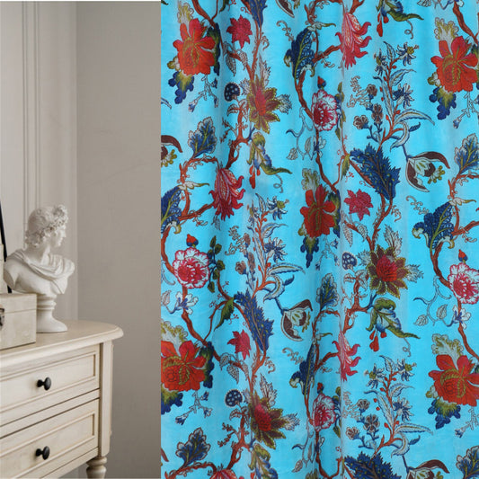 Tree of Life Velvet fabric for upholstery-Turquoise