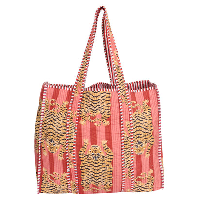 Handmade Quilted Tote Bag - Disco Tiger Orange