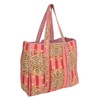 Handmade Quilted Tote Bag - Disco Tiger Orange