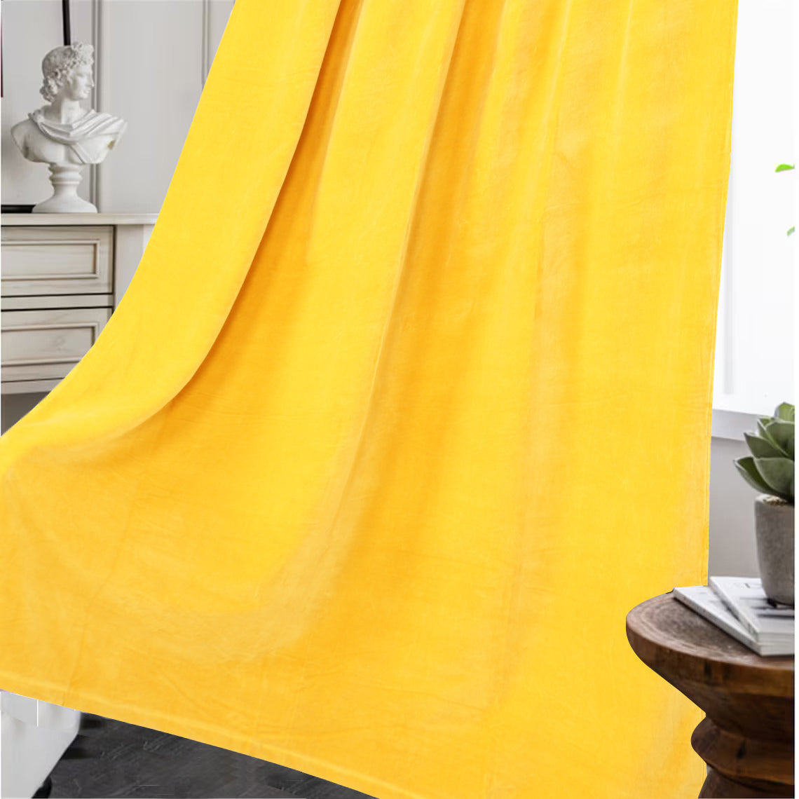 Solid Color Velvet Fabric for Upholstery-Bright Yellow