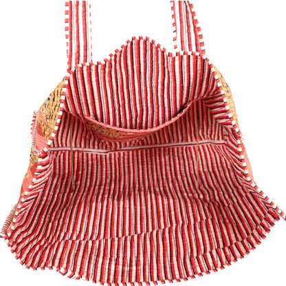 Handmade Quilted Tote Bag - Disco Tiger Orange
