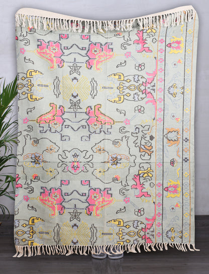 Large Pink and Grey Cotton Area Rug