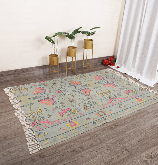 Large Pink and Grey Cotton Area Rug