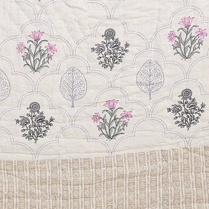 Floral Block Print Soft Jaipuri Razai Quilt- Pink