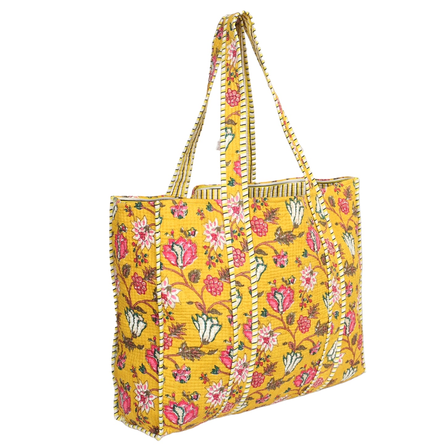 Handmade Quilted Tote Bag - Yellow and Pink