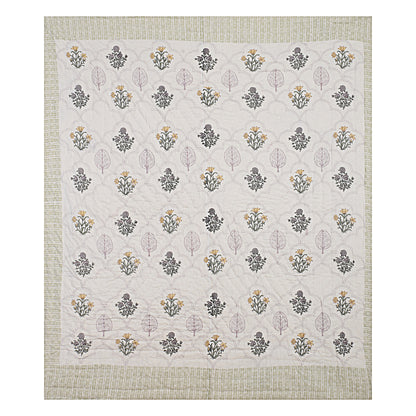 Floral Block Print Soft Jaipuri Razai Quilt- Green