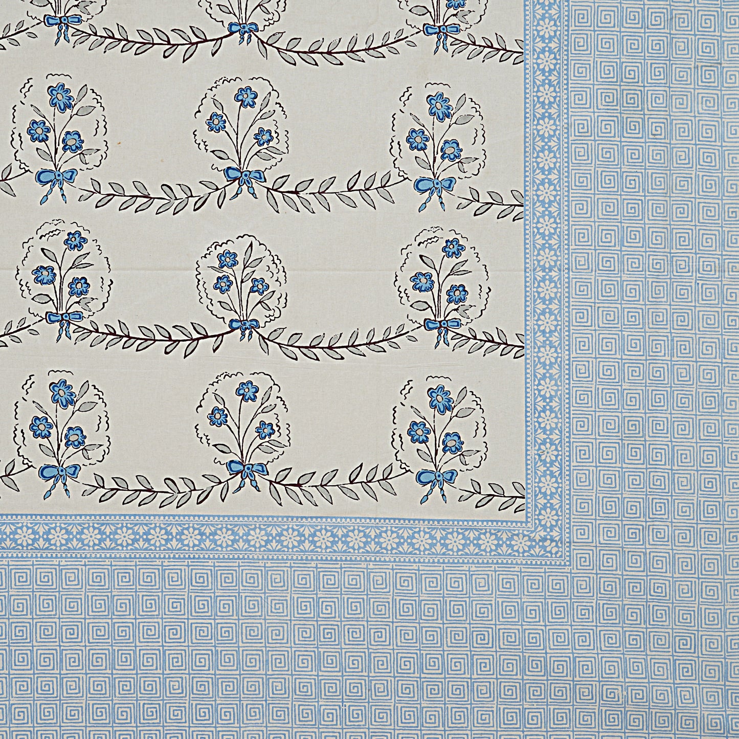 Modern Block Print King Size Bedsheet- Blue