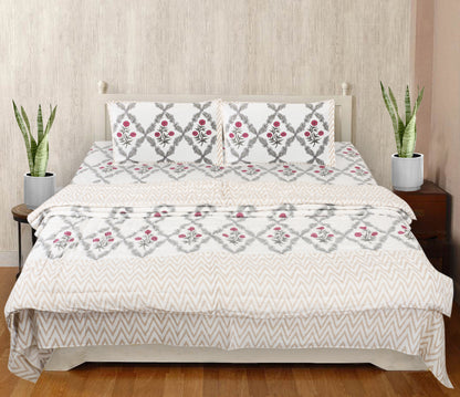 Block Print Bedding Set -Meraki Red (Bedsheet set with Quilt) Gift Set