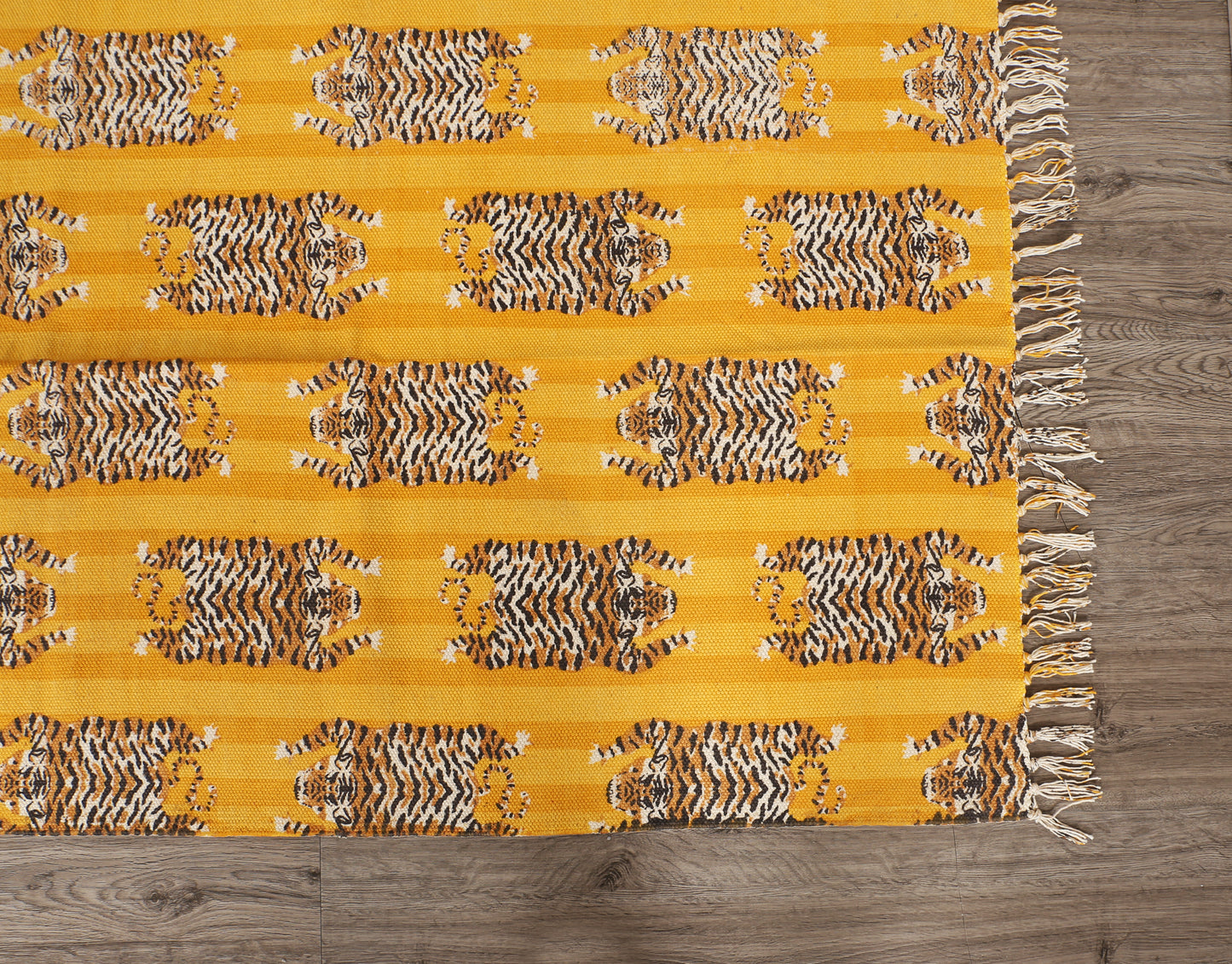 Cotton Area Rug Printed -Tiger Stripes Mustard