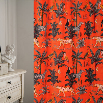 Jungle Print Velvet Fabric for Upholstery- Orange