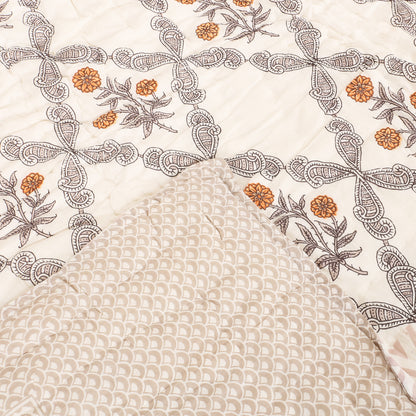 Block Print Bedding Set -Meraki Orange (Bedsheet set with Quilt) Gift Set