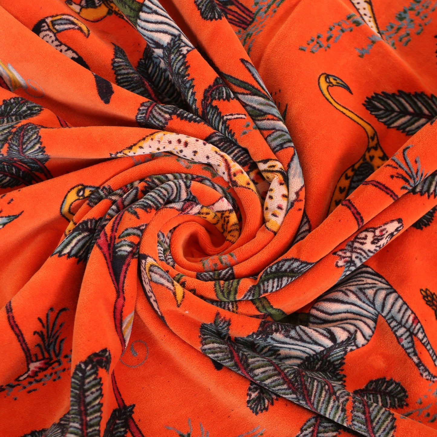 Jungle Print Velvet Fabric for Upholstery- Orange
