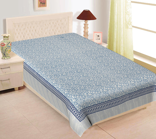 Blue Floral Single Bedsheet (90 x 60 Inches)