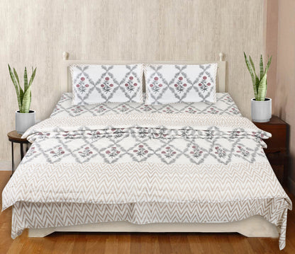 Block Print Bedding Set -Meraki Pink (Bedsheet set with Quilt) Gift Set