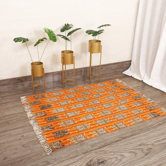 Cotton Area Rug Printed -Tiger Stripes Orange