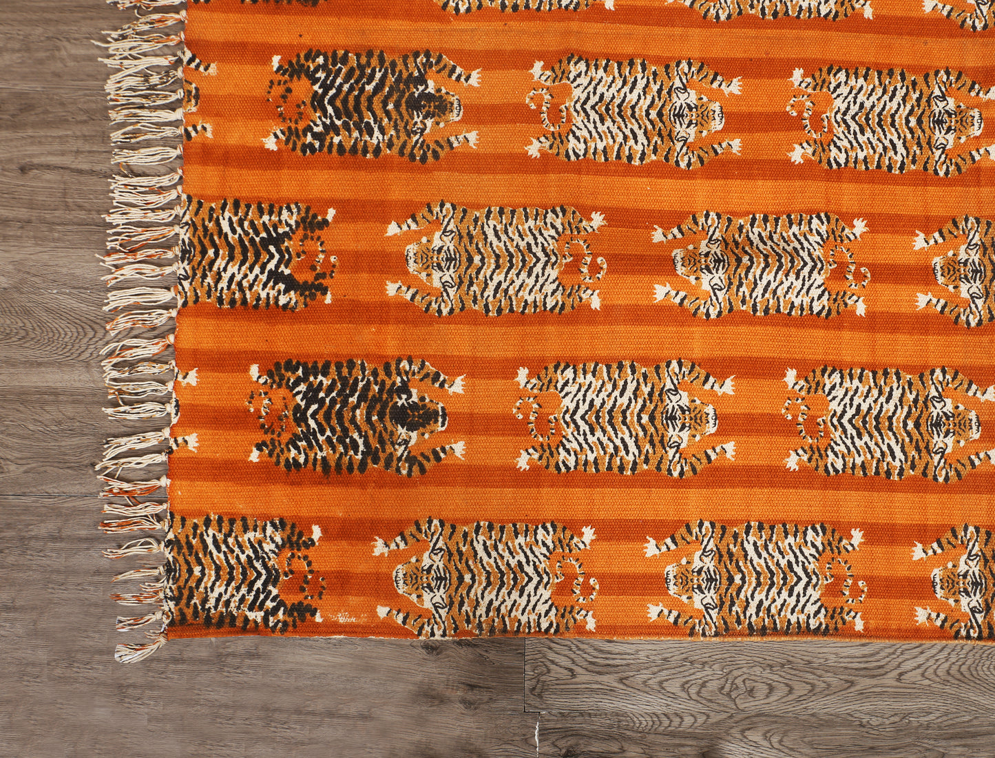Cotton Area Rug Printed -Tiger Stripes Orange