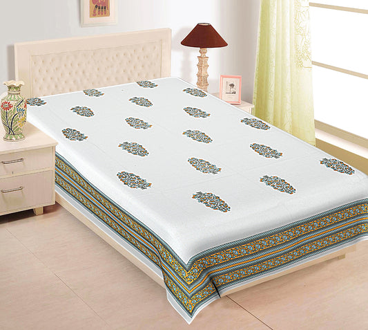 Green and yellow Motif Single Bedsheet (90 x 60 Inches)