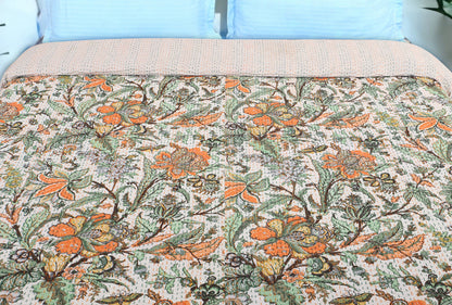 Hand Quilted Kantha Bedcover- Tropical Leaves