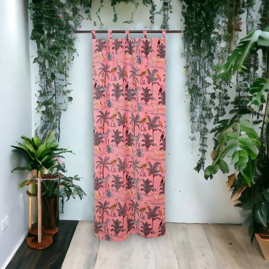 Jungle Print 1 Velvet Curtain- Pink