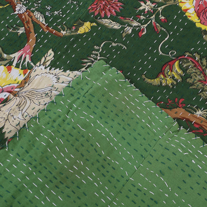 Hand Quilted Kantha Bedcover- Tropical Green