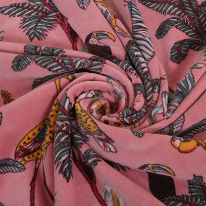 Jungle Print 1 Velvet Curtain- Pink