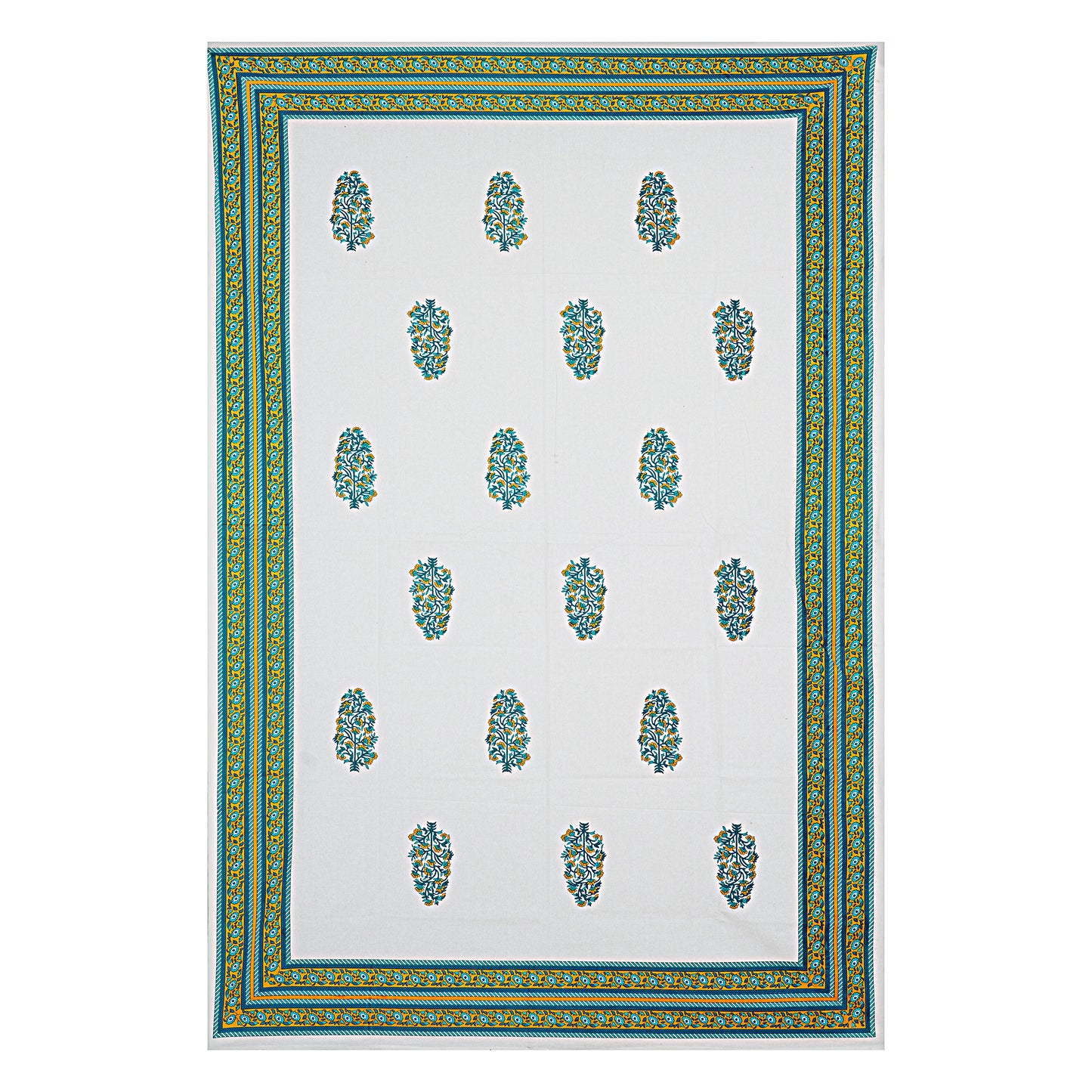 Green Blue Motif 82 x 60 inches Dining Table Cover | Grey and Yellow 82 x 60 inches Dining Table Cover | Ready to Ship