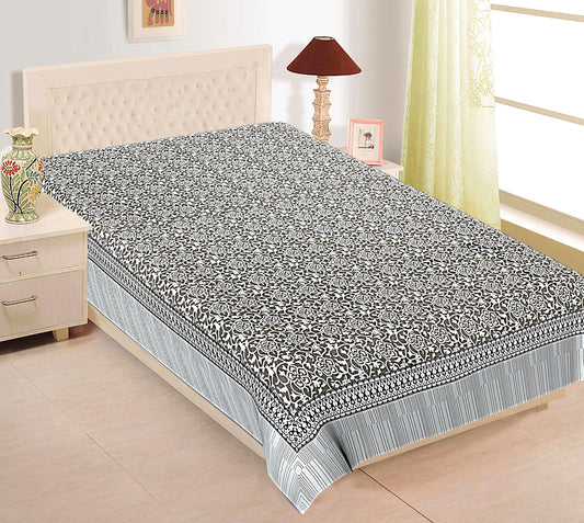 Grey Floral Single Bedsheet (90 x 60 Inches)