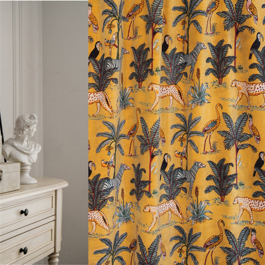 Jungle Print Velvet Fabric for Upholstery- Yellow