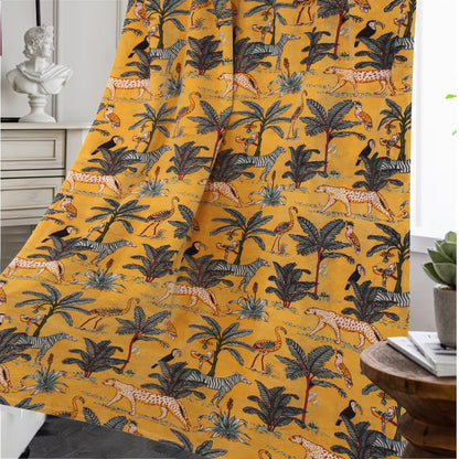 Jungle Print 1 Velvet Curtain- Yellow