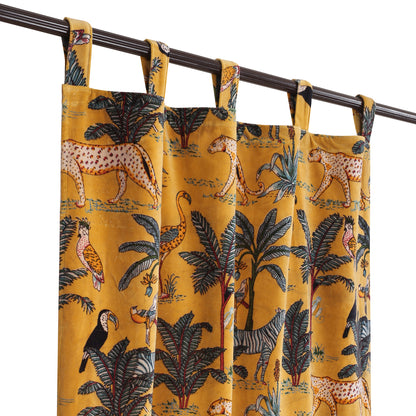 Jungle Print 1 Velvet Curtain- Yellow