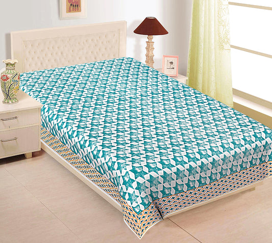 Sea Green Stars Single Bedsheet (90 x 60 Inches)