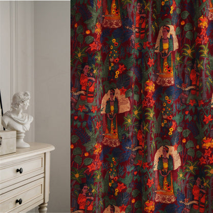 Frida Kahlo 1 Velvet Curtain- Red