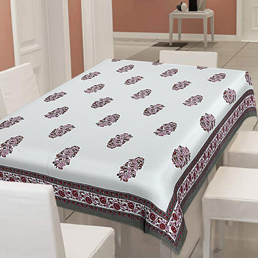 Pink Motif 82 x 60 inches Dining Table Cover Grey  | Ready to Ship