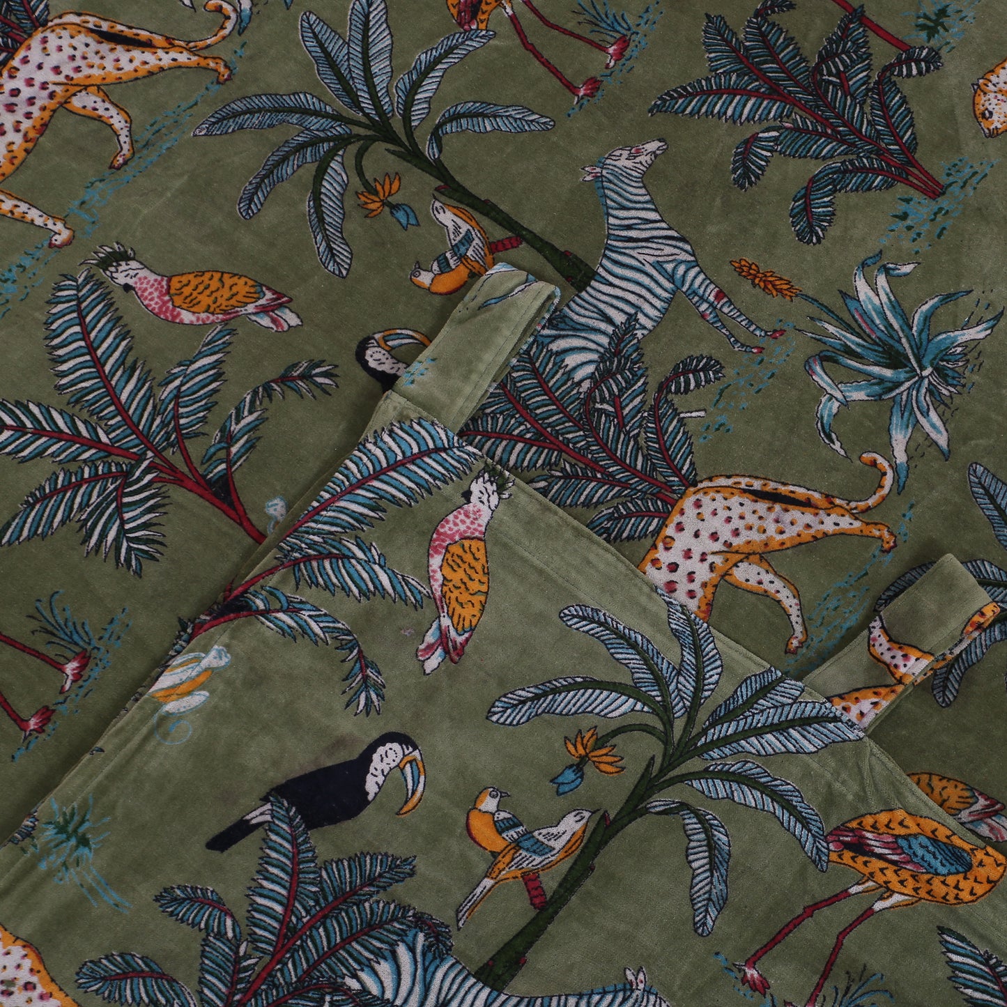 Jungle Print 1 Velvet Curtain- Olive Green