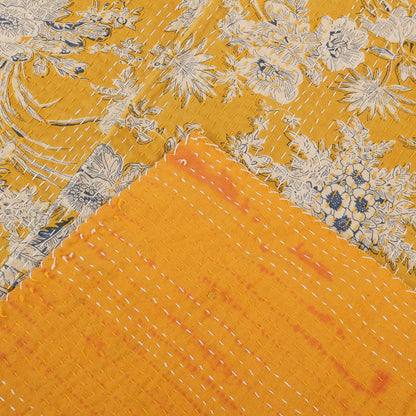 Hand Quilted Kantha Bedcover- Yellow Bells