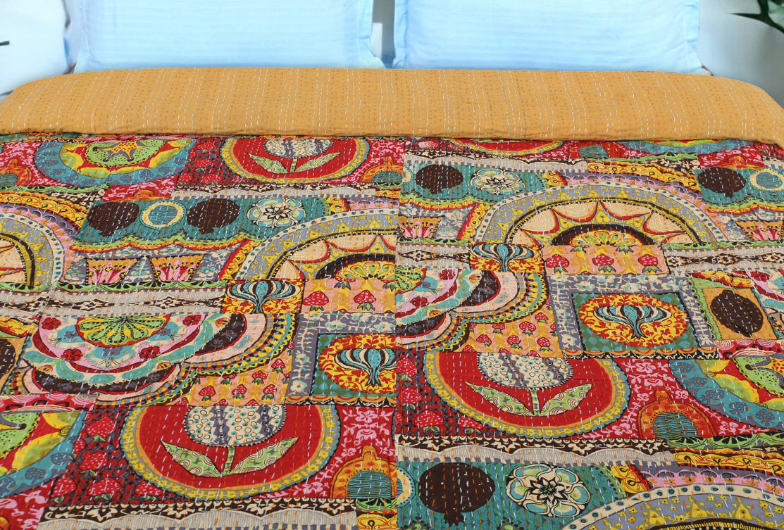 Hand Quilted Kantha Bedcover- Art of an Artist