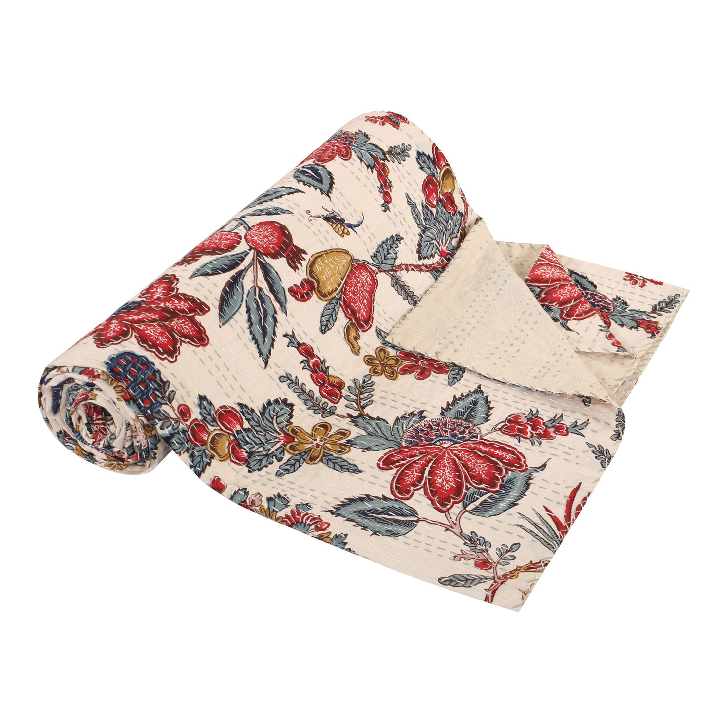 Hand Quilted Kantha Bedcover- Elegant Peacock