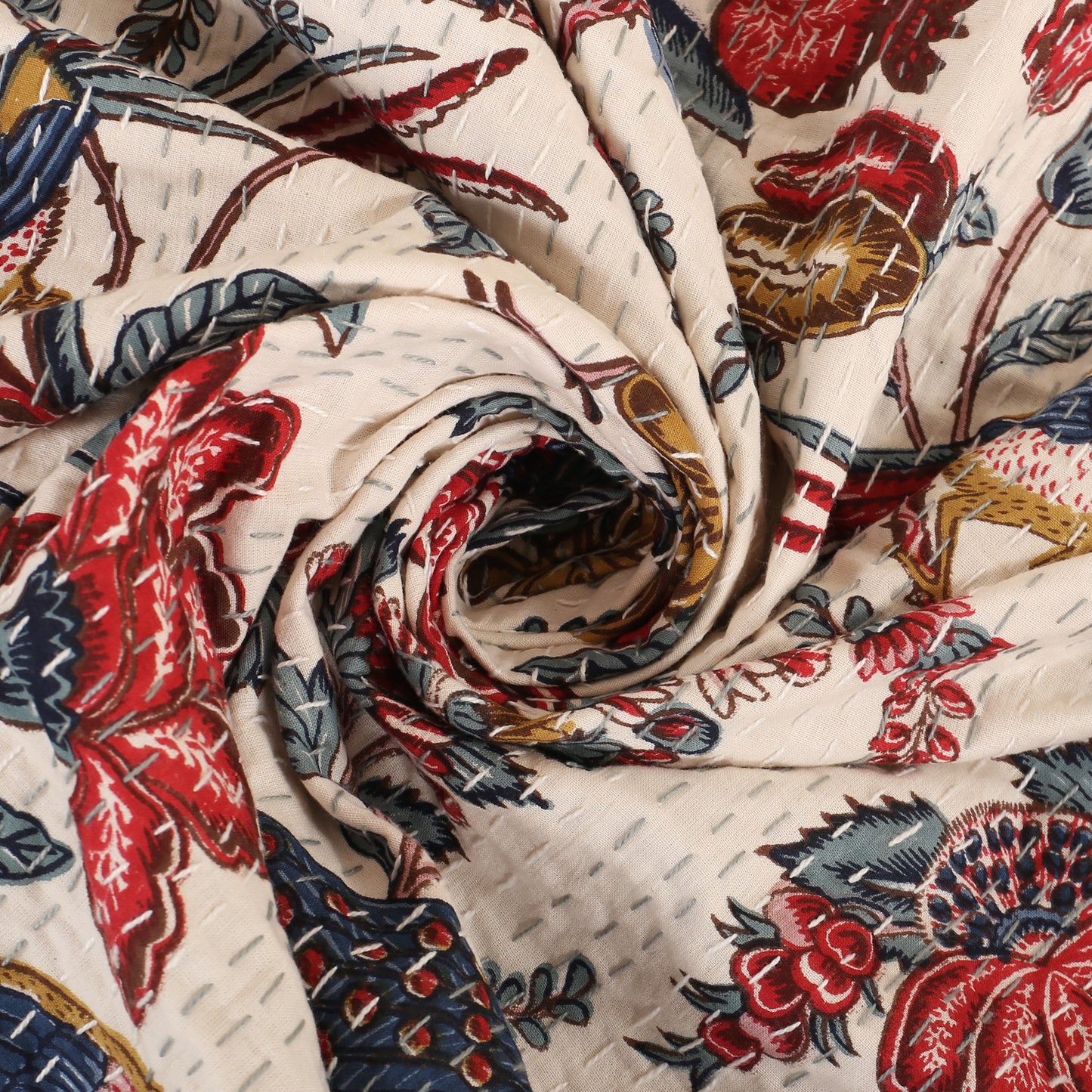 Hand Quilted Kantha Bedcover- Elegant Peacock