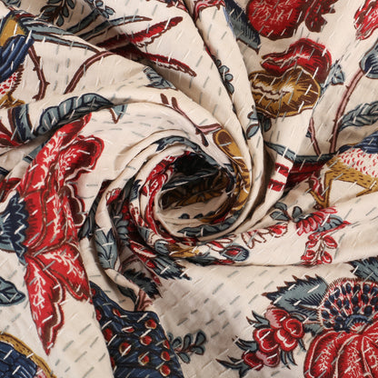 Hand Quilted Kantha Bedcover- Elegant Peacock