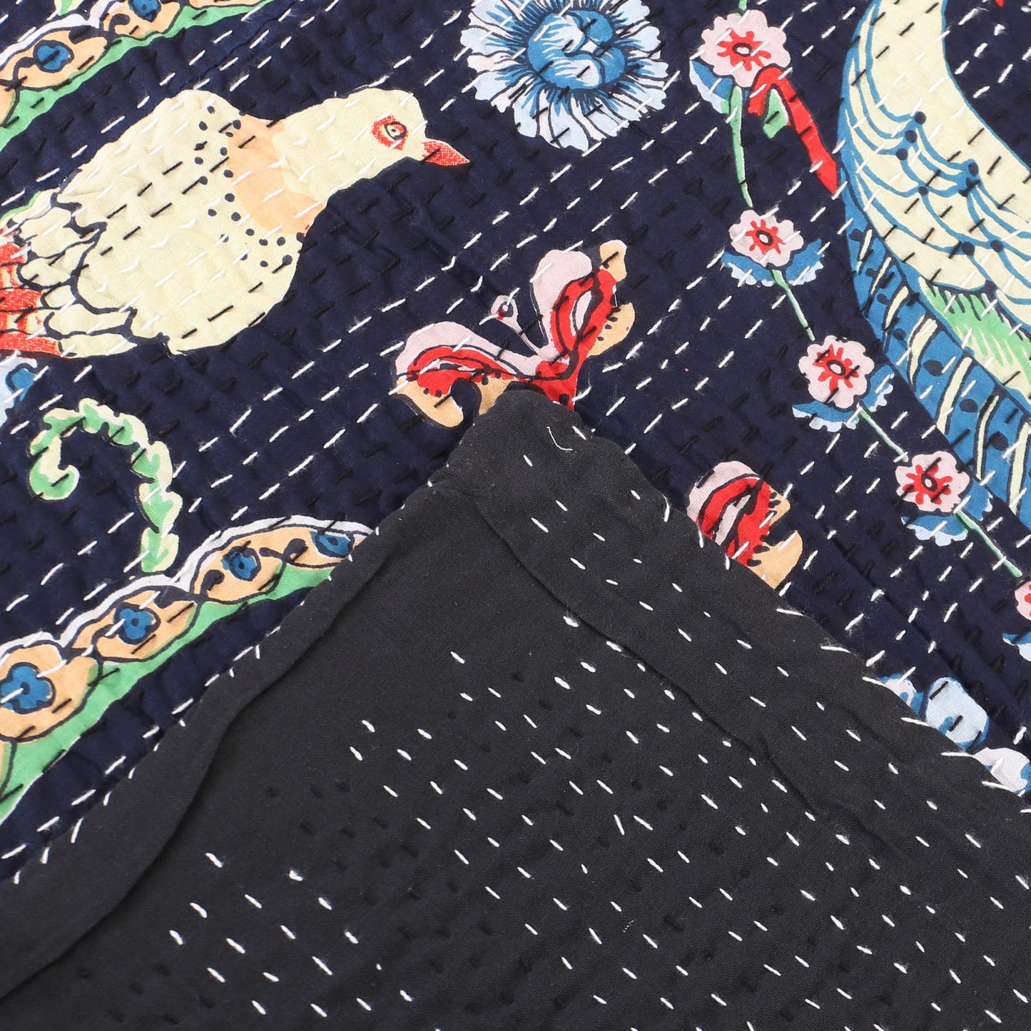 Hand Quilted Kantha Bedcover-Midnight Gospel Black