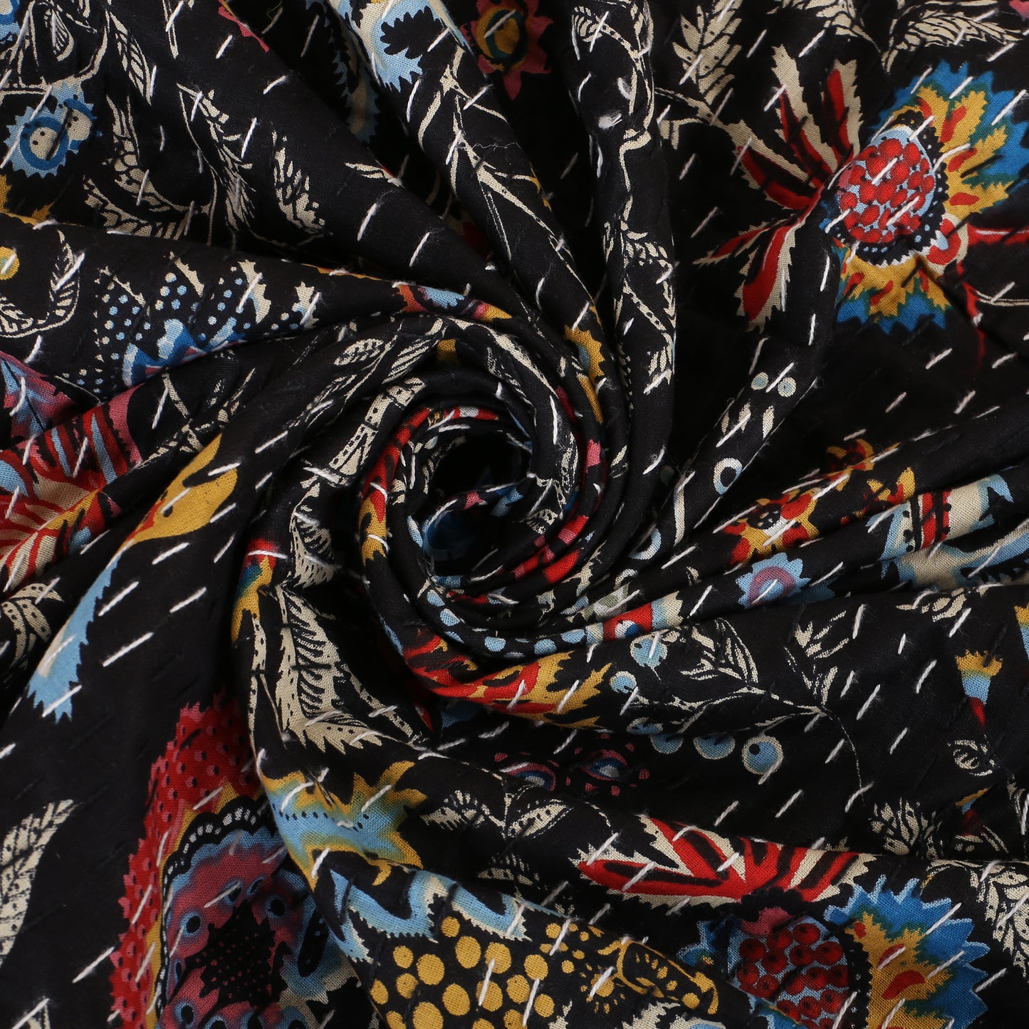 Hand Quilted Kantha Bedcover- Black Crown