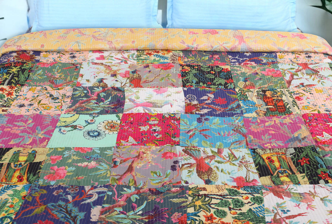 Patchwork Stripes Machine Quilted bedcover Sale The Teal Thread