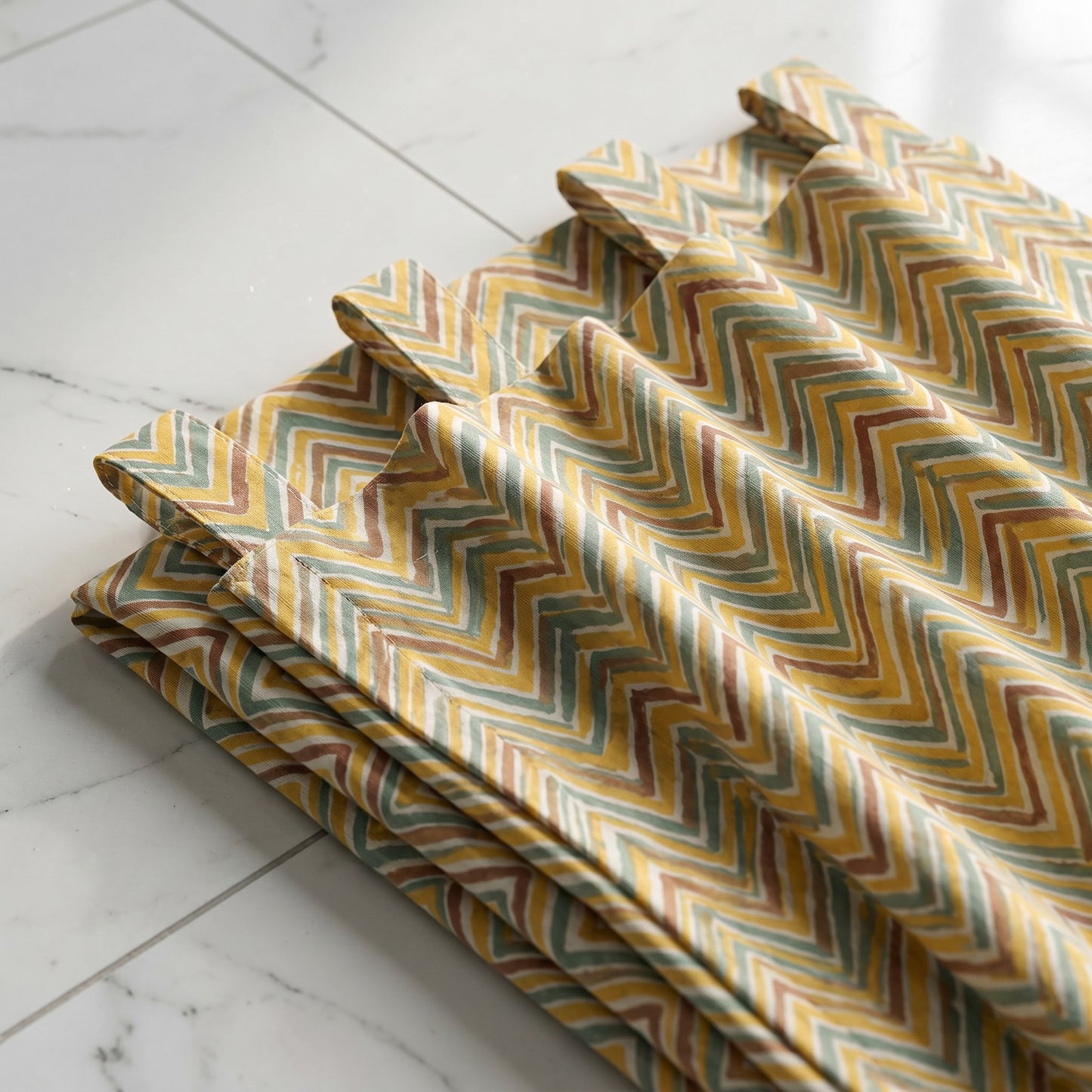 Chevron Yellow Cotton Cambric Curtain Pair