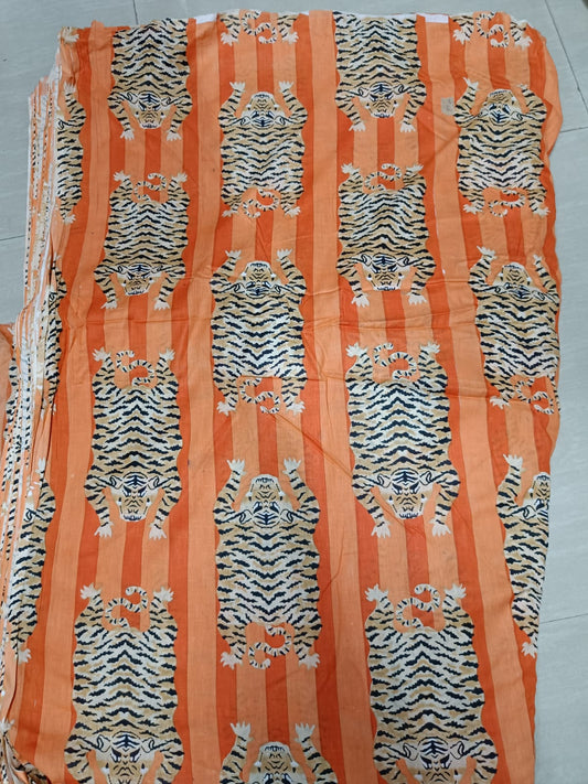 Disco Orange Tiger Cotton cambric 44 inches width Fabric per meter