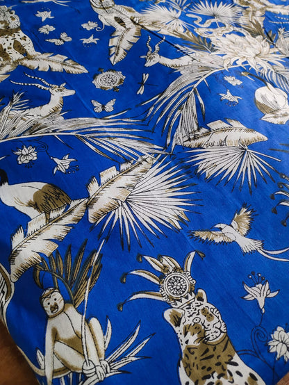 Mystic Forest cotton cambric width 44 inches Fabric per meter- Royal Blue