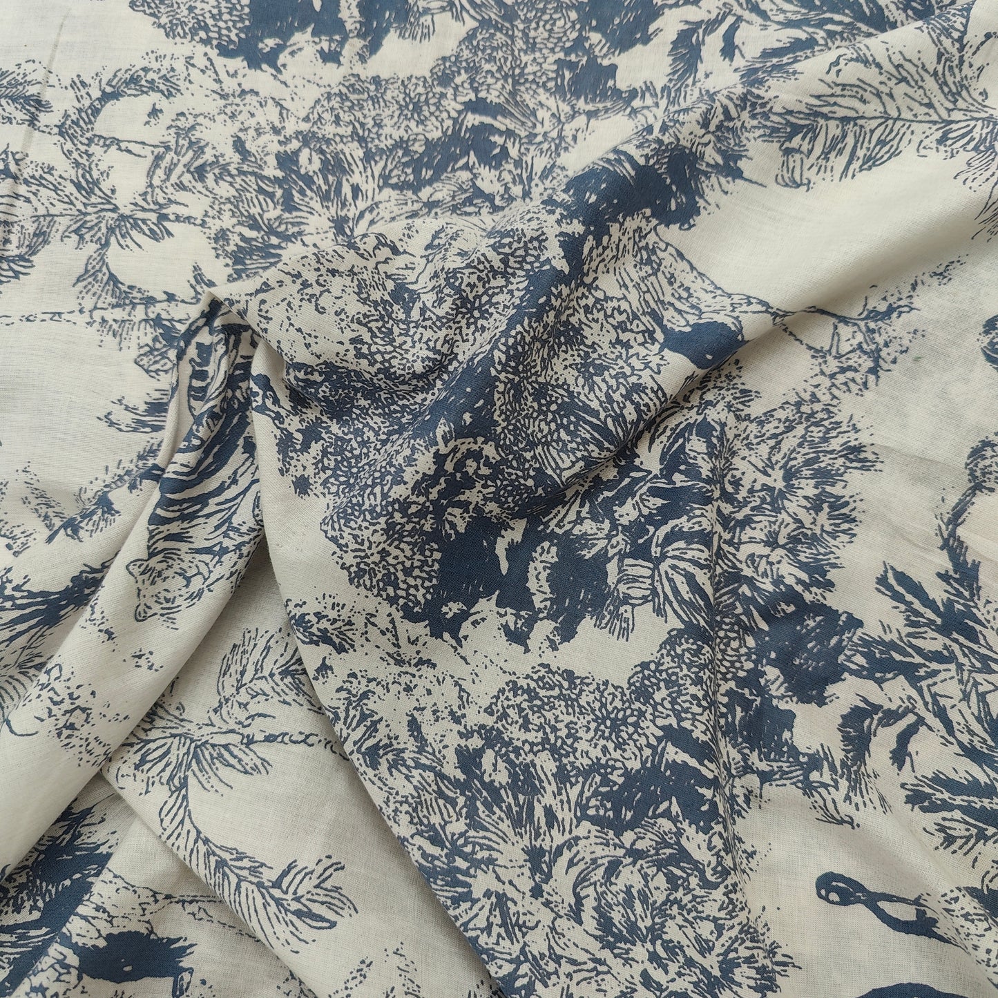 Jungle Sketch Cotton cambric 44 inches width- Navy blue Fabric per meter