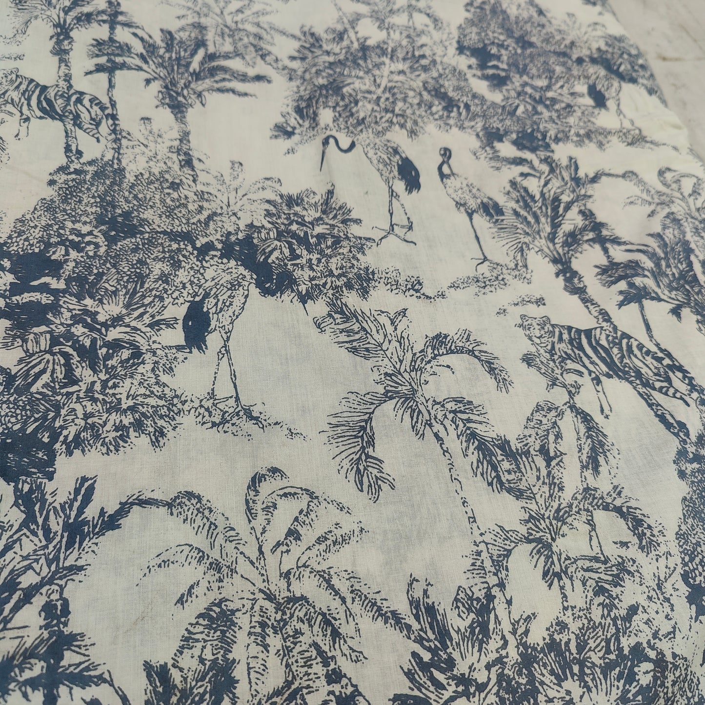 Jungle Sketch Cotton cambric 44 inches width- Navy blue Fabric per meter
