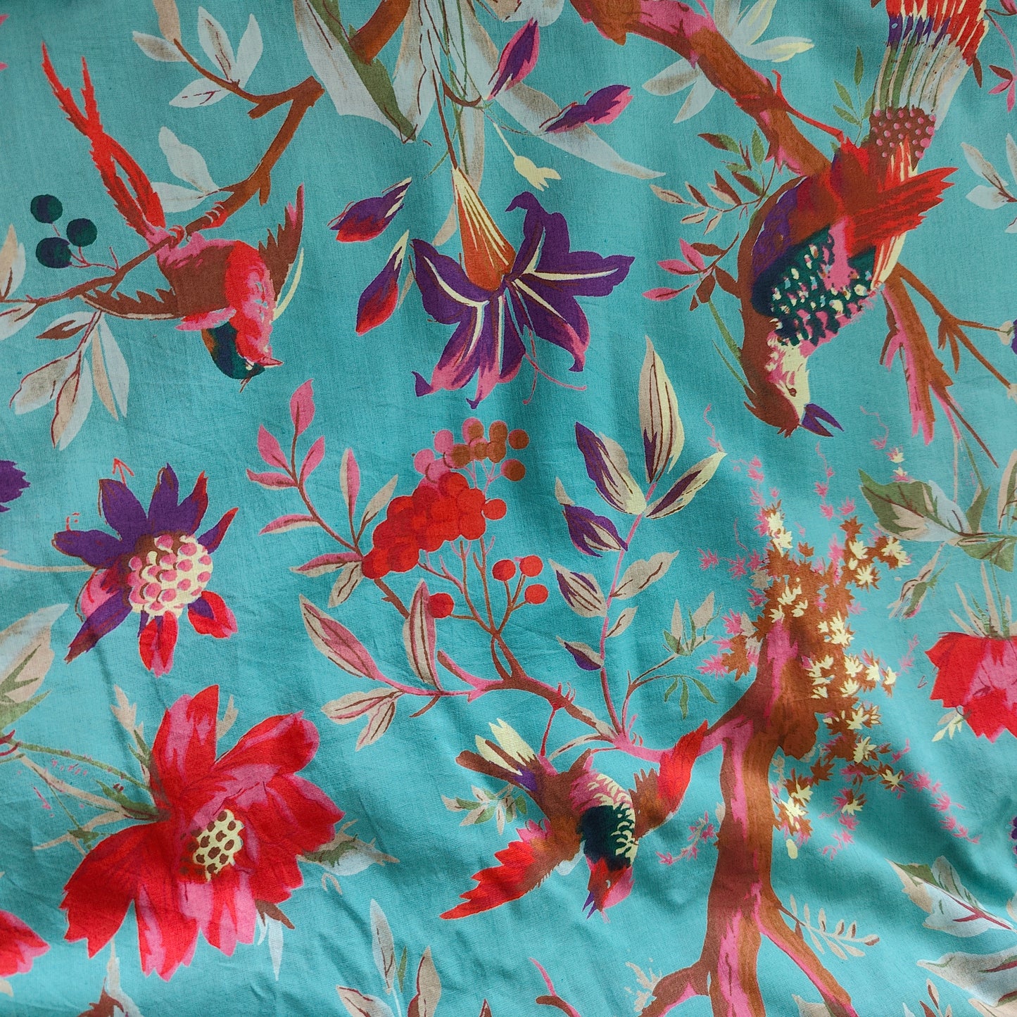 Birds of Paradise Teal2  Cotton Cambric width 44 inches Fabric per meter