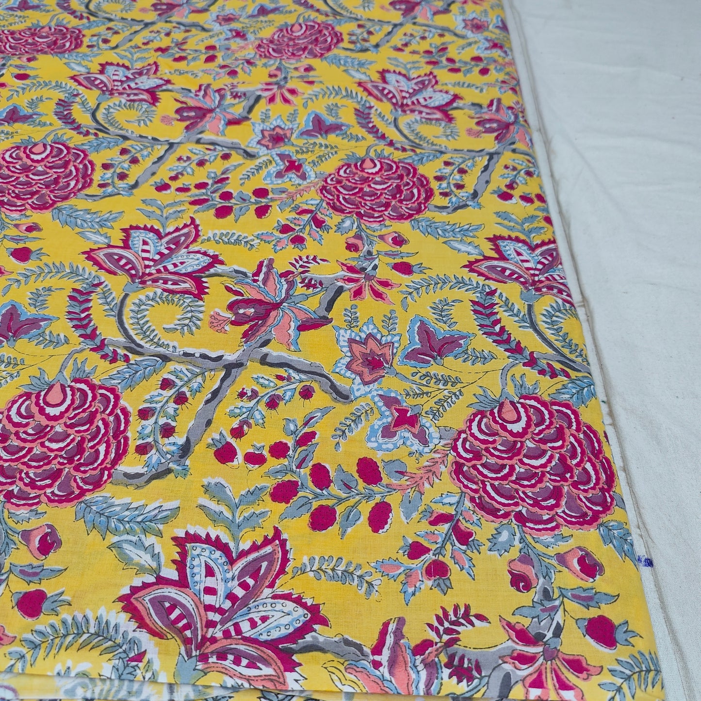 Yellow Rani floral cotton cambric width 44 inches- Fabric per meter